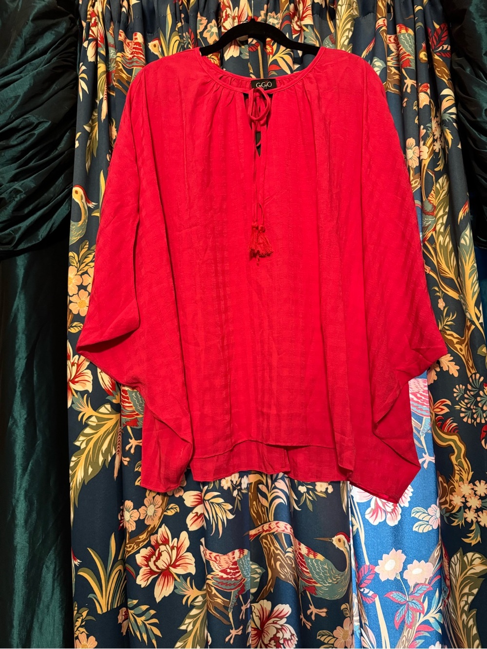 GIGIO Pink Tie-Neck Oversized Peasant Blouse - Women's Top Size Medium